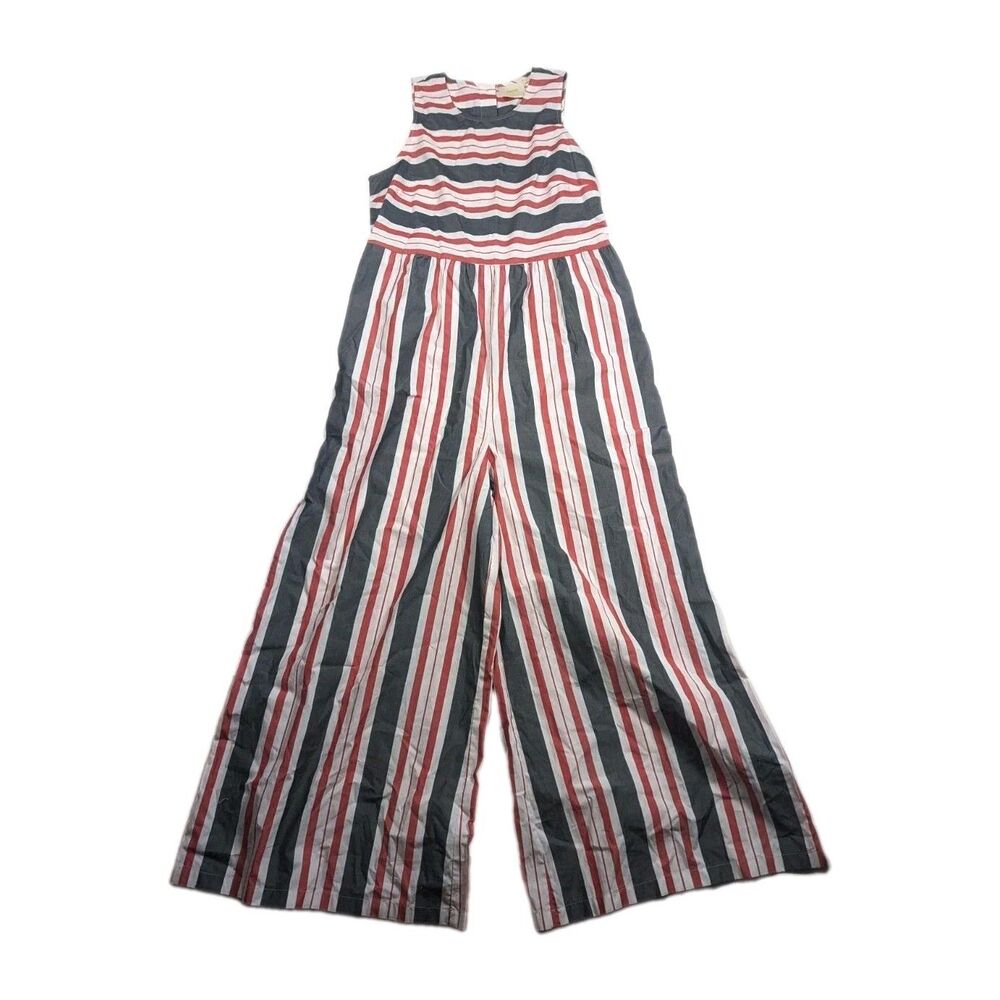 NWT Maeve Anthropologie Striped Wide Leg Sleeves Jumpsuit Size Medium Women